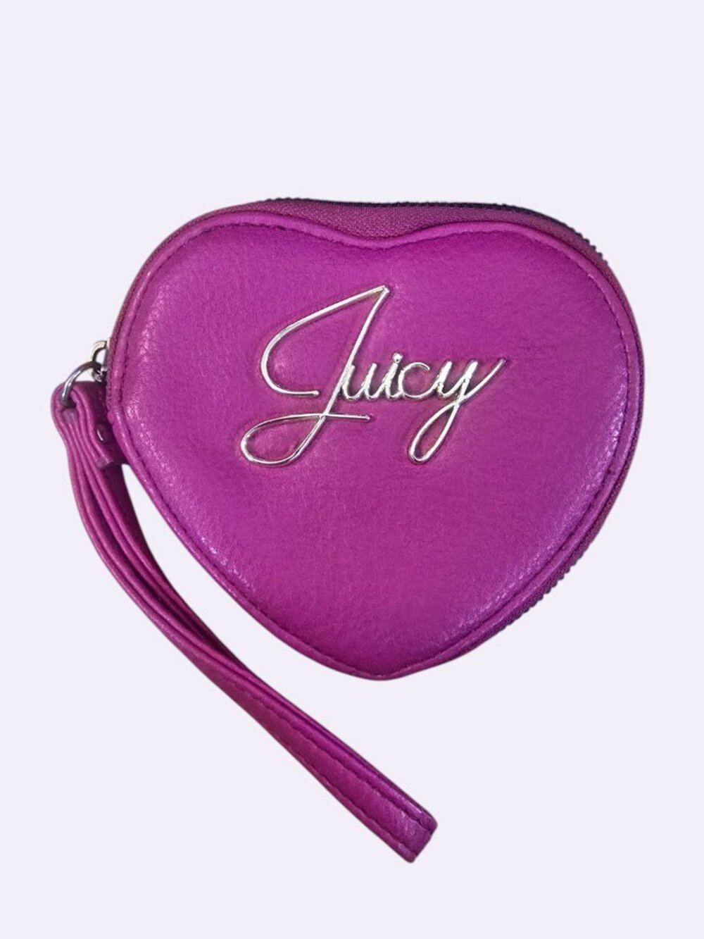 Juicy Couture Pink Heart Wristlet Coin Purse Y2K Barbiecore Silver Script Logo